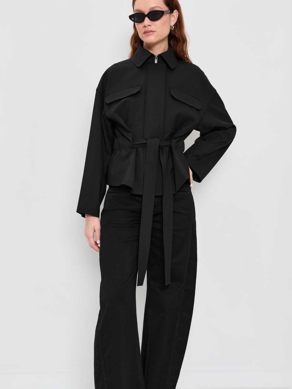 Theory Black Cinch Flight Jacket with Waist Tie
